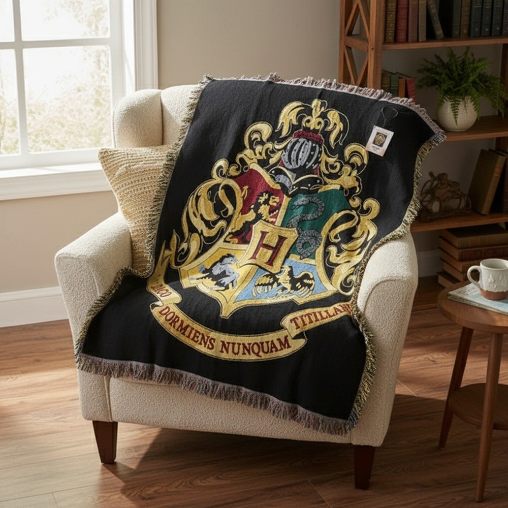 Harry Potter Hogwarts Crest Tapestry Throw Blanket Universal Orlando NWT
